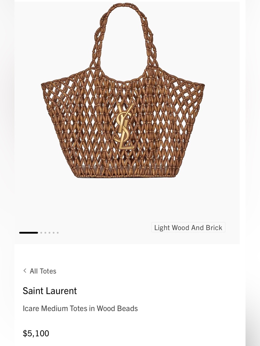 Saint Laurent Brown Woven Wood-Bead Icare medium yacht Tote with Gold YSL Italy - Picture 1 of 15